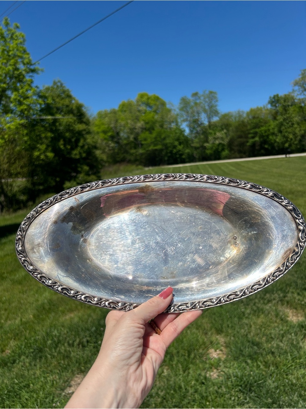 WM Rogers Silver Plated Oval Bread Tray Serving Dish 14" x 7” Mid Century Modern